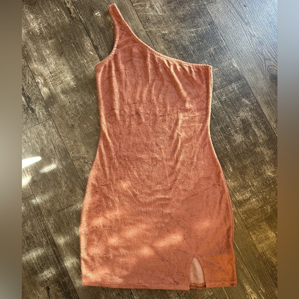 House of Harlow 1960 Boho One-Shoulder Terrycloth Terracotta Mini Dress Size S